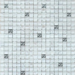 Мозаика Glass 2021 микс белый-белый колотый-белый матовый-платина ZZ|30х30