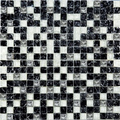Мозаика Glass 503 микс черный колотый-белый колотый-платина ZZ|30х30