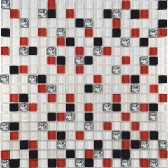 Мозаика Glass 458 микс белый-красный-черный-платина ZZ|30x30