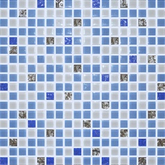 Мозаика Glass 1029 микс синий-платина (чип 15х15мм)ZZ|30x30