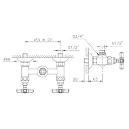 Смеситель для душа двухвентильный, (цв.гальван.золото, ручки Crystal lever 17), Teide ZZ