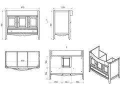 Тумба 97х54,2хh81см, 3 расп.двери, петли Blum, 1 выдв.ящик, раковина 105см, 1 отв.д/смес.в компл.(дерево бук, цв.noce, ручки Riflesso цв.бронза в комп