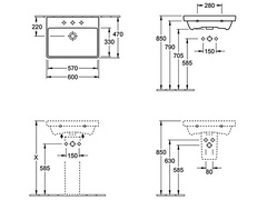 Раковина 600х470 мм ,1 отв. д/смес., c переливом,(цв. R1 White ceramicplus) Avento ZZ