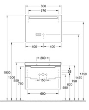 Тумба 787хh520х449мм, д/раковины 800мм,(2 выдв.отдел., 3 контейн.д/акс., 4 алюм.штанги, 2стекл.перег., креп.в ком.,(цв. FQ дуб графит.) Subway 2.0ZZ