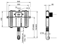 Бачок скрытого монтажа д/пристен. унитаза, h740-825х64,8х8см, КОМПАКТ., управление фронт., крепёж к стене в компл., (без клавиши смыва), ViConnect KL