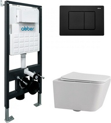Комплект: унитаз подвесн безободковый, сиденье с микрол, цв.белый глян. инсталляция для подв.унитаза, крепёж, клавиша смыва цв.,черный мат, Rechtec ZZ Abber Rechteck AC1201-AC0105-AC0120MB