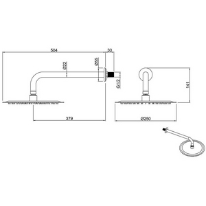 Душ верхний, стационарный, круглый d250мм, G 1/2, антикальц., стеновой кронштейн 380мм, (латунь цв.черный матовый),  ZZ Allen Brau Priority 5.31017-31
