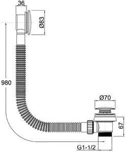 Слив-перелив удлинённый, крышка перелива и пробка слива Сlick-Clack, (латунь/пластик цв.хром), БЕЗ гидрозатвора "колена",  Round ZZ Allen Brau Priority 5.31027-00