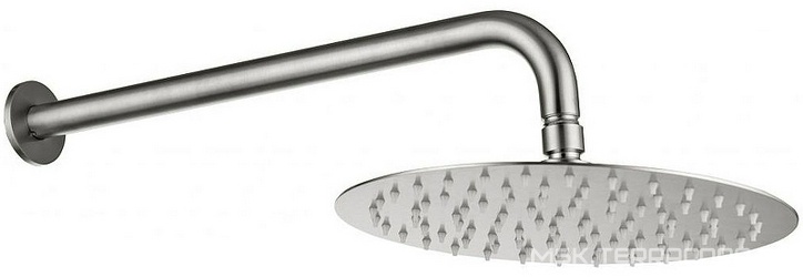 Душ верхний, стационарный, круглый d250мм, G 1/2, антикальц., стеновой кронштейн 380мм, (латунь цв.браш.никель), Priority