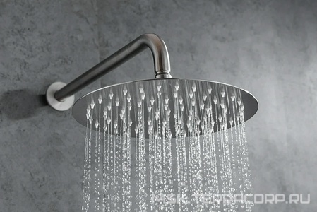 Душ верхний, стационарный, круглый d250мм, G 1/2, антикальц., стеновой кронштейн 380мм, (латунь цв.браш.никель),  Allen Brau Priority 5.31017-BN