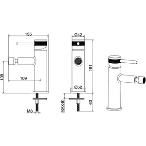 Смеситель для биде, с д/к, (цв.матовый черный),  ZZ Allen Brau Priority 5.31004-31