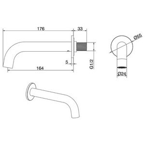 Излив для набора воды в ванну, встраиваемый в стену, 164мм, (цв.браш.никель),  ZZ Allen Brau Priority 5.31018-BN