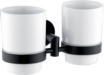 Стакан двойной, настенный, (керамика, держат.цв.черный матовый), Priority ZZ