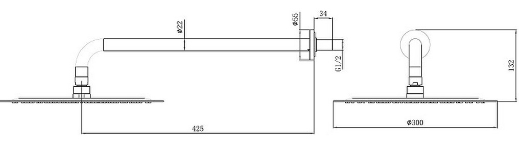 Душ верхний, стационарный, круглый d300мм, G 1/2, антикальц., стеновой кронштейн 430мм, (латунь цв.графит браш),  ZZ Allen Brau Priority 5.31A17-MG