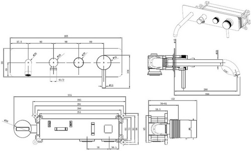 Смеситель для ванны, встраиваемый в стену, шланг, лейка, внутренняя часть в компл., (цв.браш.никель),  ZZ Allen Brau Priority 5.31А06-BN