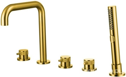 Смеситель для ванны, встраиваемый в борт, на 4 отверстия, с душ.гарнитуром, (цв.золото браш.), Priority ZZ