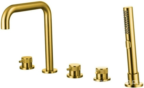 Смеситель для ванны, встраиваемый в борт, на 4 отверстия, с душ.гарнитуром, (цв.золото браш.),  ZZ Allen Brau Priority 5.31007-GB