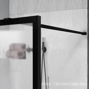 Душевая перегородка 1200хh2000мм, правая/левая, (стекло рифленое 8мм Easy Clean, укорачиваемый кронштейн 1200мм, фурнит.цв.черный матовый), ZZ Vincea Walk-In VSW-1HP120FLB