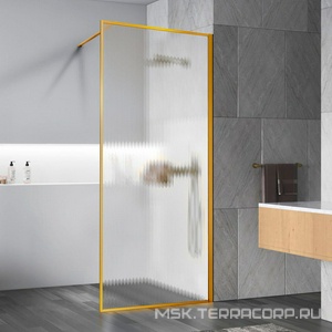 Душевая перегородка 1200хh2000мм, правая/левая, (стекло рифленое 8мм Easy Clean, укорачиваемый кронштейн 1200мм, фурнит.цв.брашир.золото), ZZ Vincea Walk-In VSW-1HP120FLBG