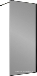 Душевая перегородка 900хh2000мм, правая/левая, (стекло прозрачное 8мм Easy Clean, укорачиваемый кронштейн 1200мм, фурнит.цв.черный матов),  ZZ Vincea Walk-In VSW-1HS900CLB