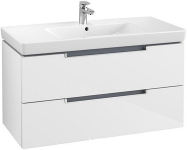Тумба 987х420х449 мм, д/раковины, (2 выдв.отдела, контейнеры д/аксесс.), креп.в комп.,(цв. DH Glossy White/ ручка хром глянц.),  ZZ Villeroy & Boch Subway 2.0 A69010DH