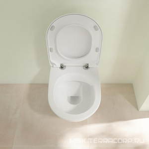 Унитаз подвесной 370х560мм, безободковый, скрытый крепёж "SupraFix", сиденье Slim с микролифтом в компл.,(цв.R1 White cer+),  Villeroy & Boch Subway 2.0 5614R2R1