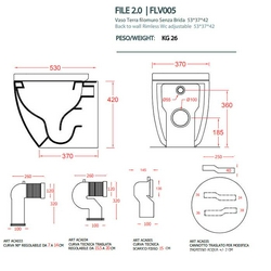 Унитаз напольный, пристенный 37х53см, БЕЗ сиденья, монтаж со скрытым в стене бачком, крепёж в компл., (цв. белый),  ZZ ArtСeram File 2.0 FLV005 01:30