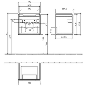 Тумба подвесная 440xh420x352мм для раковин 7315 F5 xx, (цв. DH бел/глянц, крепл.в компл.),  Villeroy & Boch Subway 2.0 A68400DH