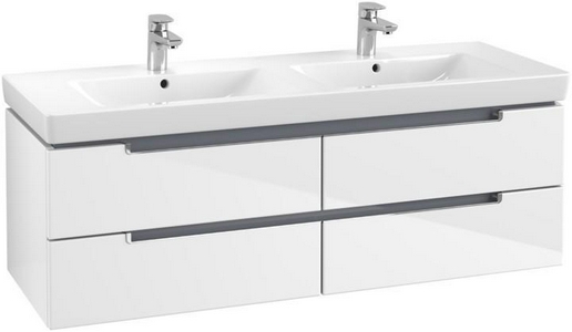 Тумба 1287хh420х449мм, для раковины арт.7175D0/D1, 4 выдв.отдел.+ аксессуары, (фасад и корпус цв.DH белый глянц., ручка цв.хром глянц.),  ZZ Villeroy & Boch Subway 2.0 A69210DH