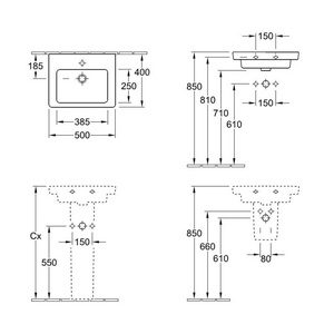 Раковина 500х400мм, с 1 отв.д/смес.,(установка на пьедестал 5243 00 хх/полупьедистал 5222 00 хх), (цв.R2 Star white ceramicplus),  ZZ Villeroy & Boch Subway 2.0 731550R2