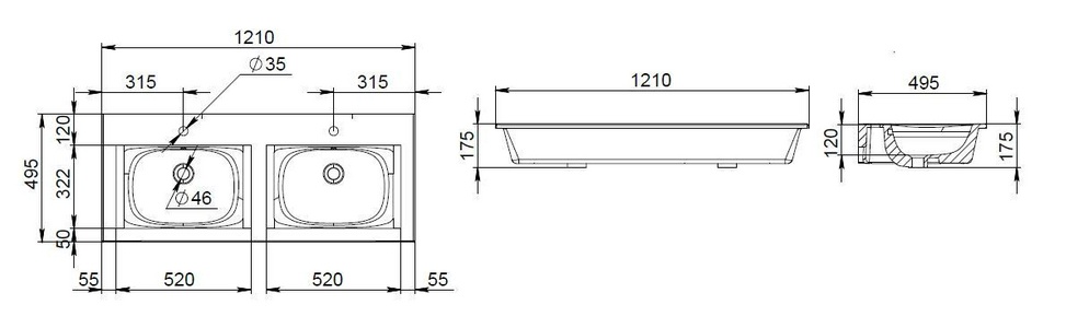 Раковина для мебели , 120см, цв.белый ZZ AMPM Spirit 2.0 M70AWCD1202WG