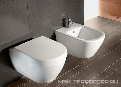Биде подвесное 375х565мм, с 1 отв.д/смес., крепёж в компл., (цв. R1 white ceramicplus),  Villeroy & Boch Subway 2.0 540000R1