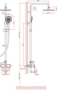 Душевая стойка для ванны/душа, поворотный излив, верхний душ + ручной душ, цв.черный D&K Bayern.Furth DA1523705B18