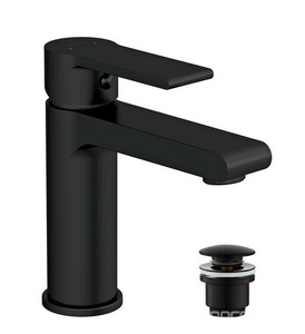 Смеситель для раковины, донный клапан click clack в комплекте, цв.черный матовый Cersanit Brasko 63107