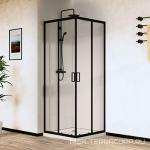 Душевой уголок 1000х900хh1950мм, прямоуг., правый/левый, (стекло прозрачное 5мм, фурн.цв.черный матовый),  Vincea City VSS-5CT9010CLB