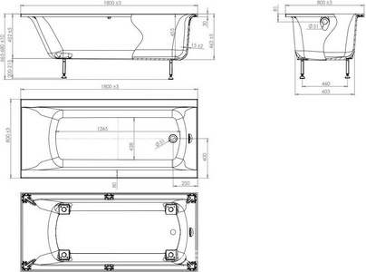Ванна 1800x800xh455мм, без панели, слива-перелива, ножки в компл., литой мрамор цв.белый глянец., Нью-форм ZZ Астра-Форм нейт Ванна Нью-форм 1800х800