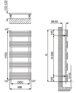 П-сушитель h1155х500мм,(подкл.442мм) на открытые сист.отопл., до 16bar,W408,G 1/2,(крепл,клап Маевск.в компл),БЕЗ кр/перек.,(полир.н/сталь),  ZZ Cordivari Sandy 3551440130255 / 3551440130155