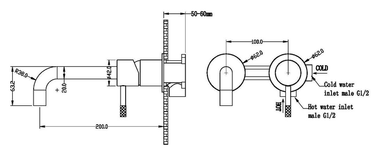 Смеситель для раковины встраиваемый Uno Nikel Brush С ВНУТРЕННЕЙ ЧАСТЬЮ, цв. стальной, ZZ Boheme UNO 465-NB