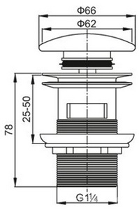 Донный клапан для сливного отверстия раковин c переливом, нажимной Clic-Clac, G 1 1/4, (металл, крышка керамика цв.белый), Cezares Cezares Универсал CZR-SAT7-Bi