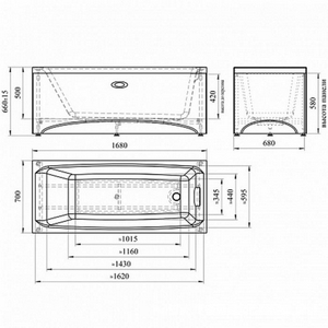 Фронтальная панель с креплением к ванне  168х75, ZZ Vannesa Веста 2-21-0-0-0-230