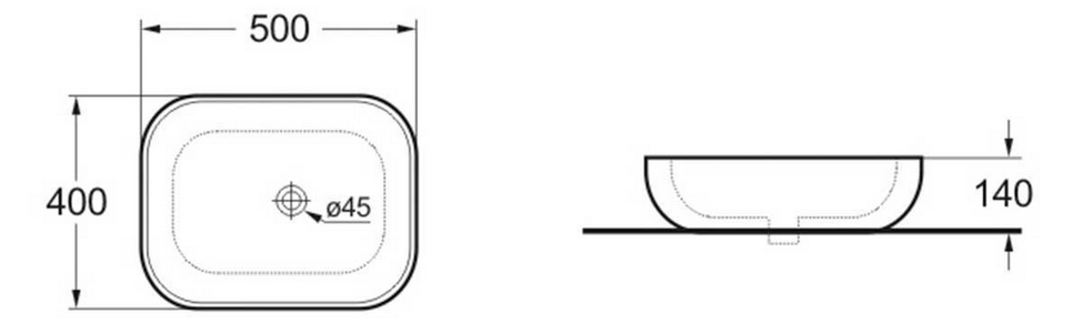 Раковина накладная 500х400х140мм, без отверстия для смесителя, без перелива, (цв.серый матовый), Vincea ZZ Vincea Раковины VBS-101MG