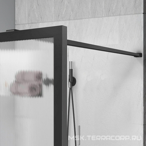 Душевая перегородка 900хh2000мм, правая/левая, (стекло рифленое 8мм Easy Clean, укорачиваемый кронштейн 1200мм, фурнит.цв.вороненая сталь),  ZZ Vincea Walk-In VSW-1HP900FLGM