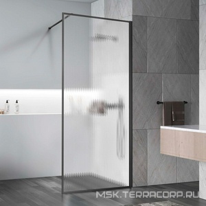 Душевая перегородка 900хh2000мм, правая/левая, (стекло рифленое 8мм Easy Clean, укорачиваемый кронштейн 1200мм, фурнит.цв.вороненая сталь),  ZZ Vincea Walk-In VSW-1HP900FLGM