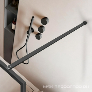 Душевая перегородка 900хh2000мм, правая/левая, (стекло рифленое 8мм Easy Clean, укорачиваемый кронштейн 1200мм, фурнит.цв.вороненая сталь),  ZZ Vincea Walk-In VSW-1HP900FLGM