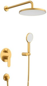 Смеситель для душа, встр.в стену со стац.стенов.,верхнем душем d22см., душ.лейка, шланг в компл., (цв.брашированное золото),  ZZ Cezares Stylus STYLUS-DSET-BORO