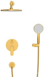 Смеситель для душа, встр.в стену со стац.стенов.,верхнем душем d22см., душ.лейка, шланг в компл., (цв.брашированное золото),  ZZ Cezares Stylus STYLUS-DSET-BORO