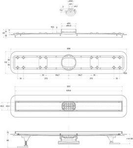 Дренажный канал 700мм, готовый комплект: сифон выход вбок, сухой/гидро затвор, ножки, вставка нерж.сталь, в компл., (цв.хром матовый),  ZZ BelBagno Luce BB-LD-LUCE-70-CR