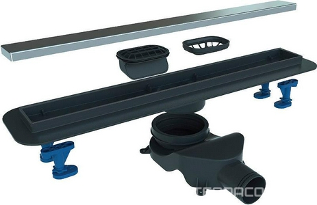 Дренажный канал 700мм, готовый комплект: сифон выход вбок, сухой/гидро затвор, ножки, вставка нерж.сталь, в компл., (цв.хром матовый),  ZZ BelBagno Luce BB-LD-LUCE-70-CR