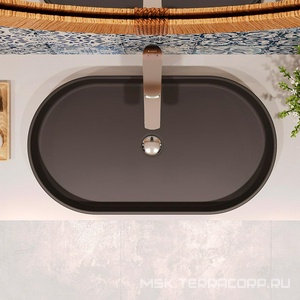 Раковина накладная на столешницу, овальная, 600x390хh120мм, без отв.д/смесит., без перелива, (цв.черный матовый),  Aqueduto Espiral ESP0240