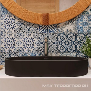 Раковина накладная на столешницу, овальная, 600x390хh120мм, без отв.д/смесит., без перелива, (цв.черный матовый),  Aqueduto Espiral ESP0240